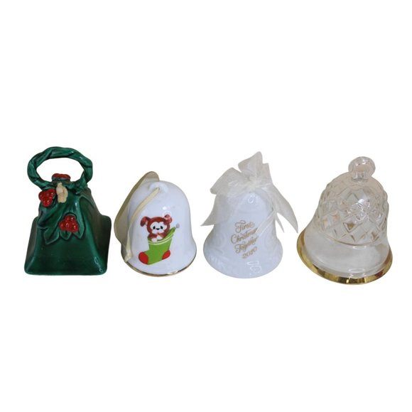 4 Vintage Christmas Bells Ceramic Glass Japan Lefton Museum Collections 90563